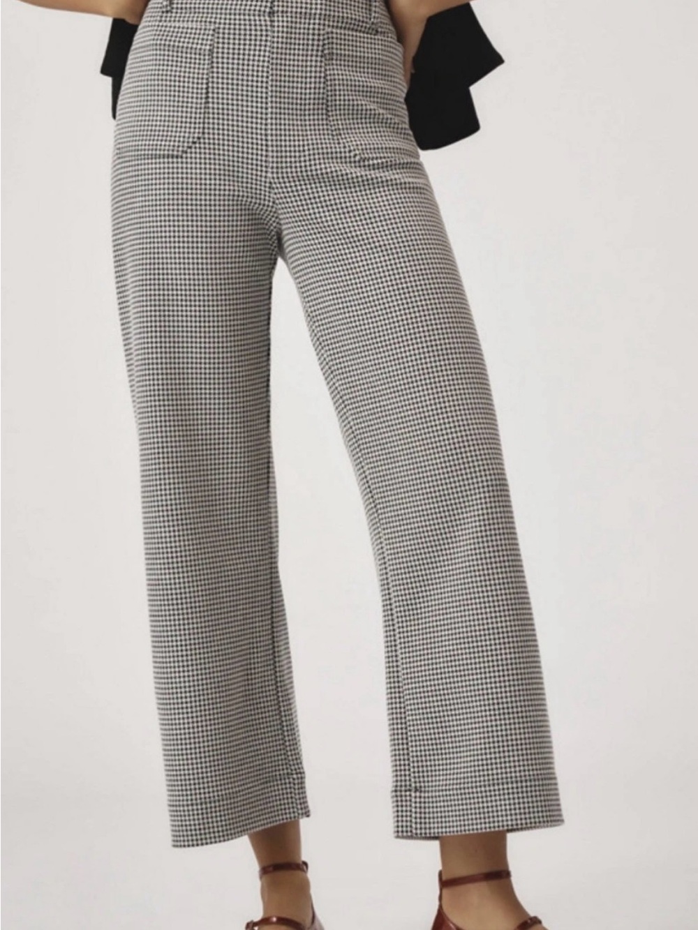 MAEVE Colette Houndstooth Crop Wide-Leg Pants Women's 27 Parisian Academia